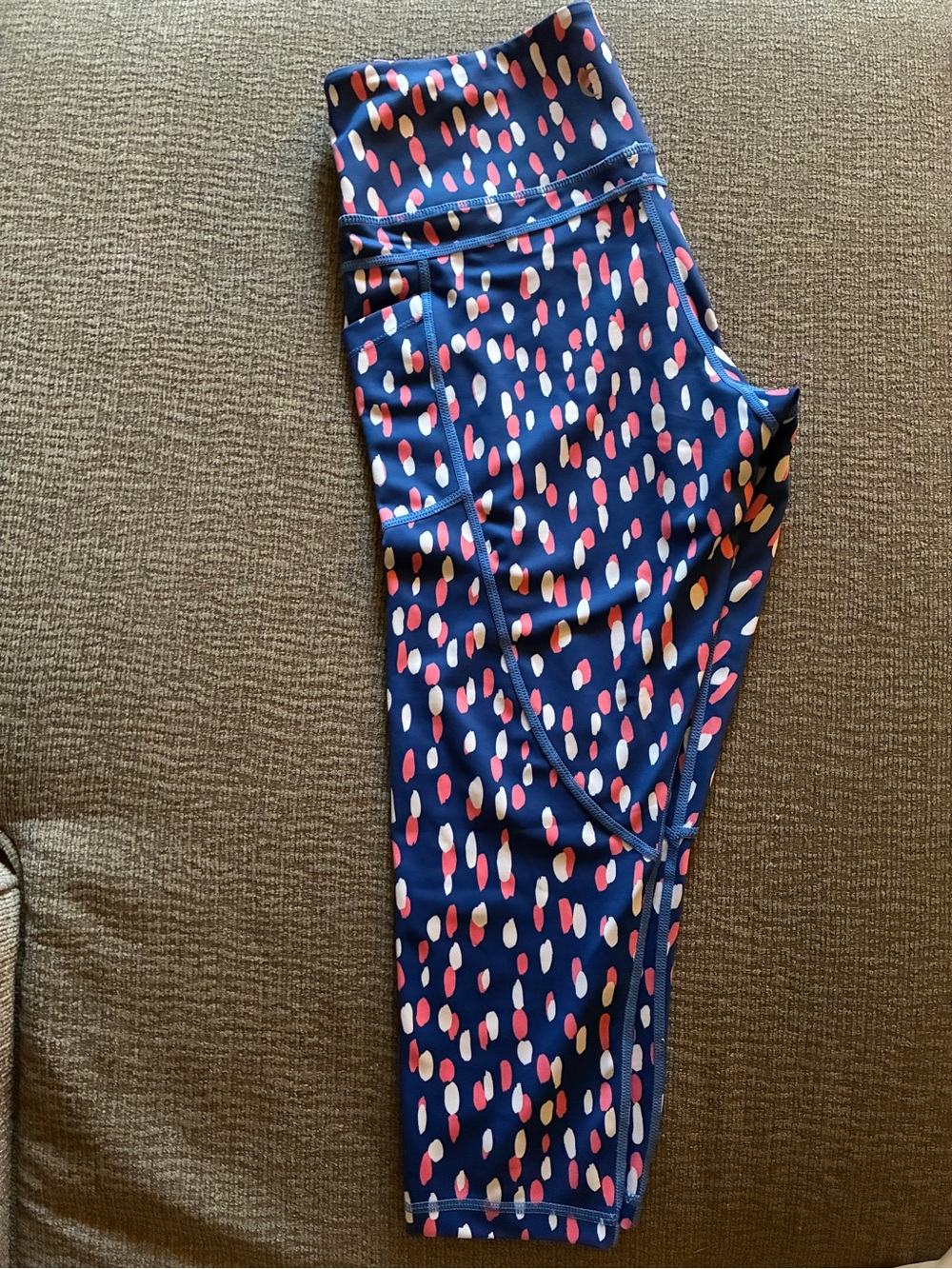 Zyia Blue Active Capris with Pink & Cream Dot Print